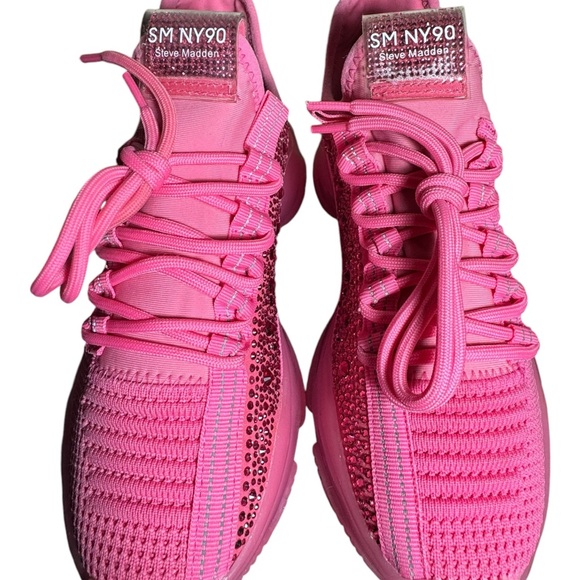 Steve Madden MAXIMA Textile Lace Up Boyfriend Sneakers Sz 6 Hot Pink - Picture 4 of 10